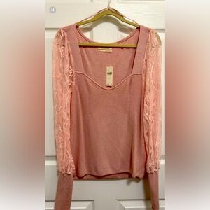 Anthropologie Lace-Sleeve Sweater